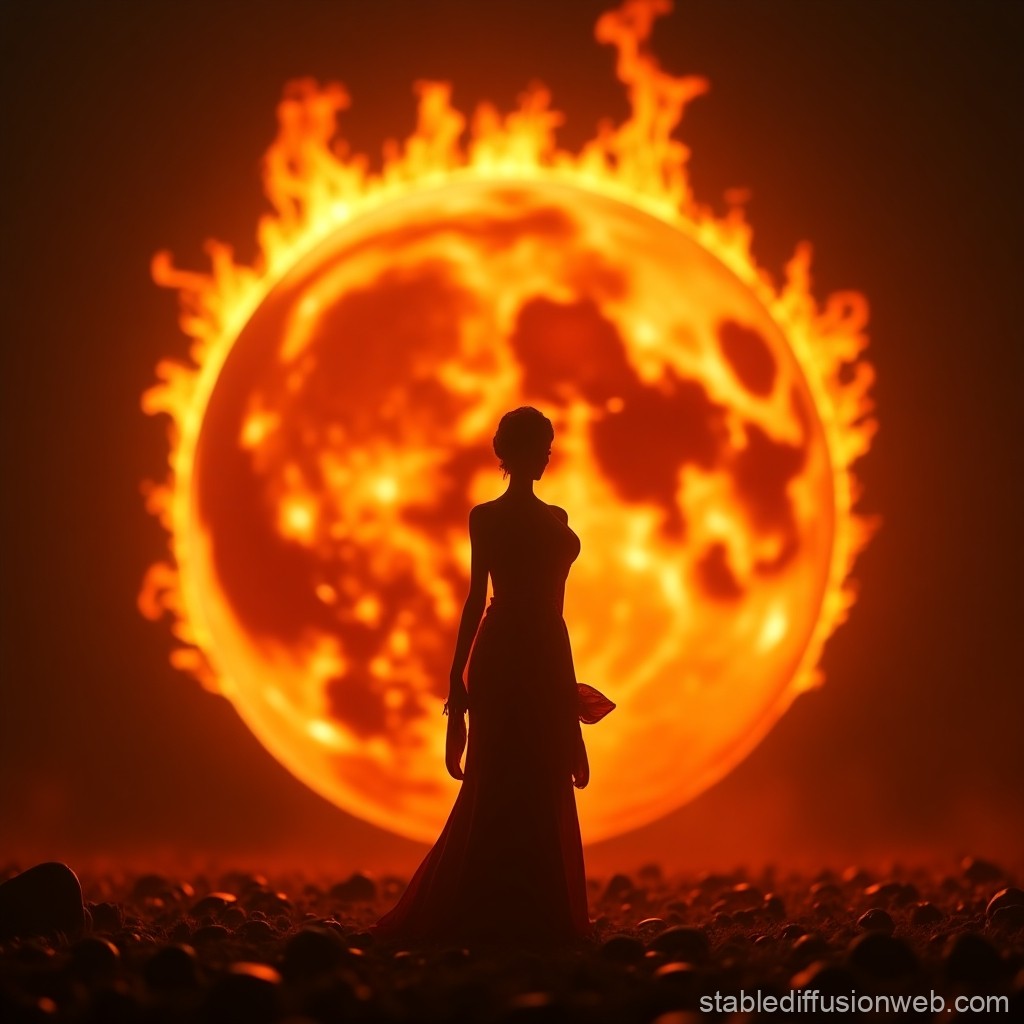 Silhouette of Woman Against Fiery Sun