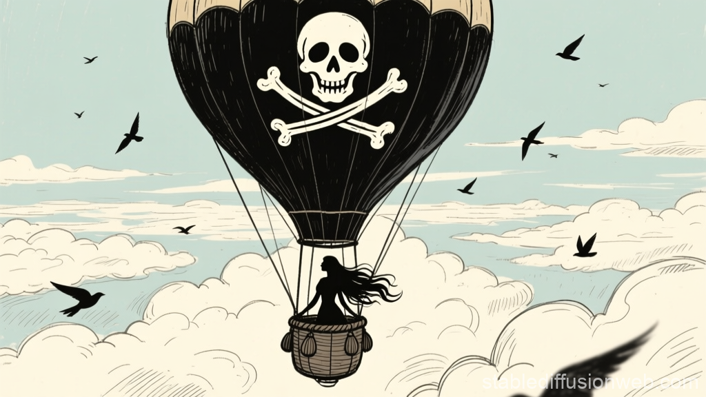 Silhouette of Woman in Pirate Hot Air Balloon