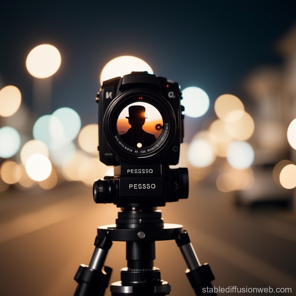 Silhouette Through Camera Lens at Night