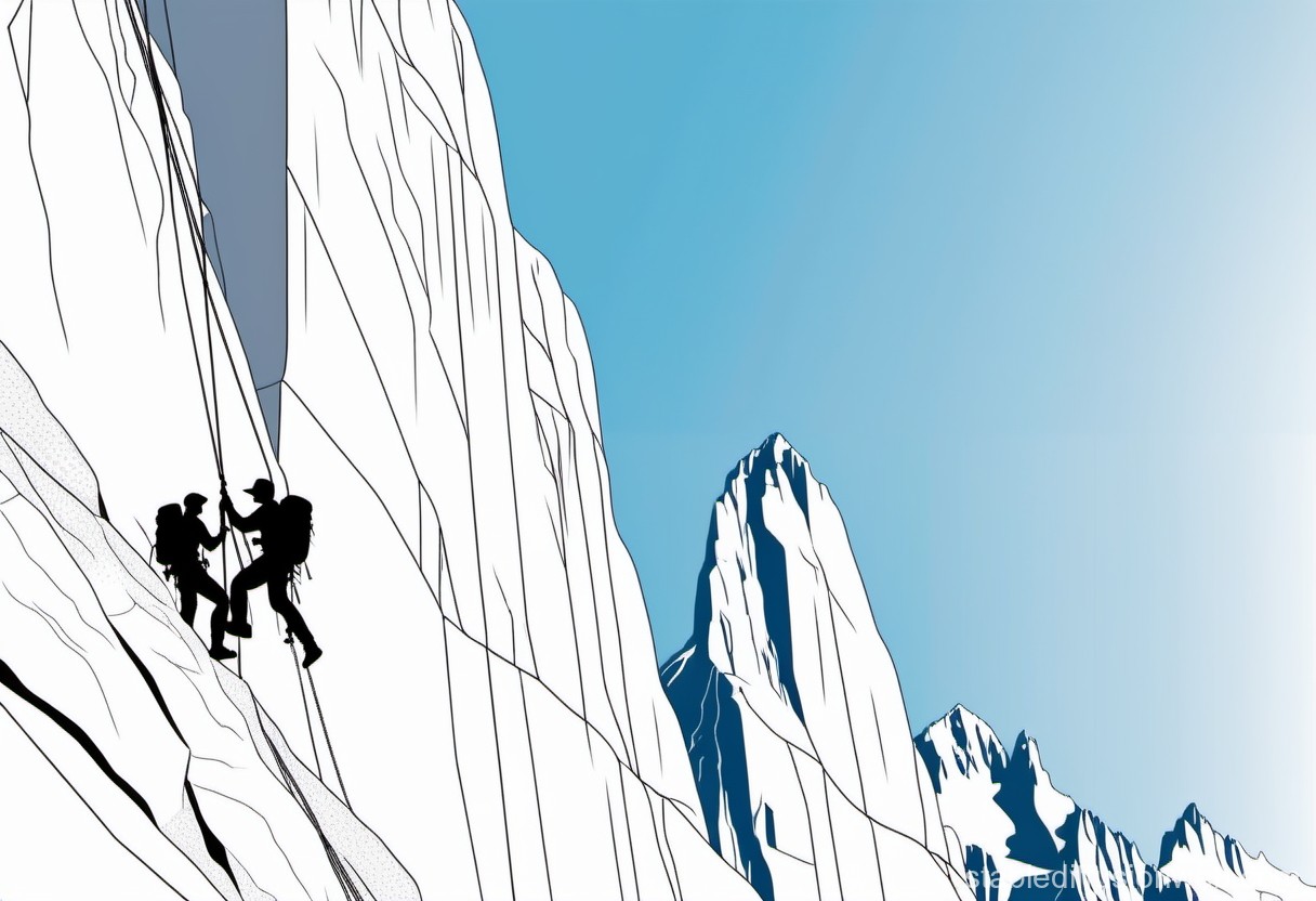 Silhouetted Climbers Scaling a Mountain Cliff