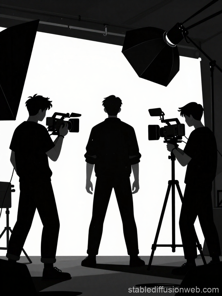 Silhouetted Filmmakers in Studio Lighting Setup