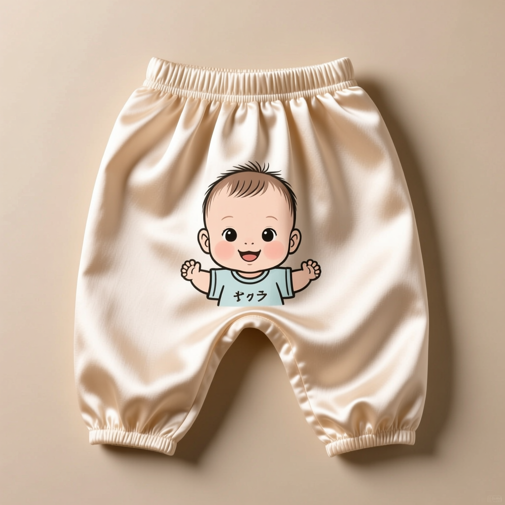 Silk Baby Pants with Cute Cartoon Baby Design