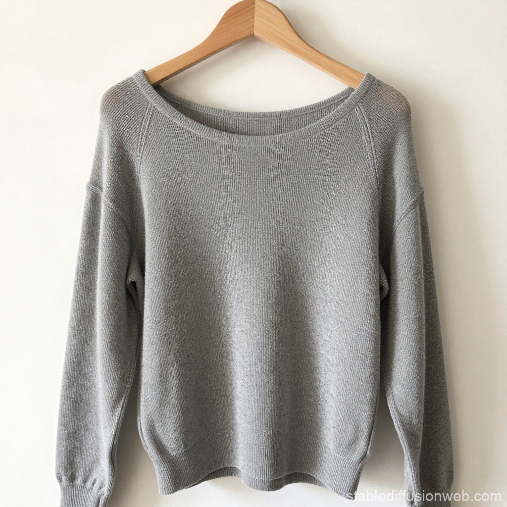 Simple Gray Knit Sweater on Wooden Hanger