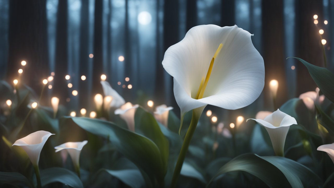 Single White Calla Lily in Mystical Forest Glow
