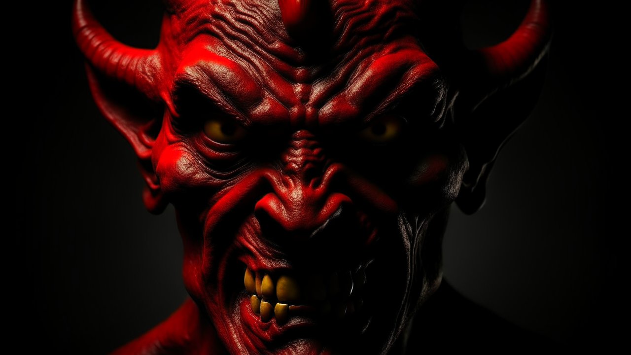 Sinister Red Demon Close-Up Portrait