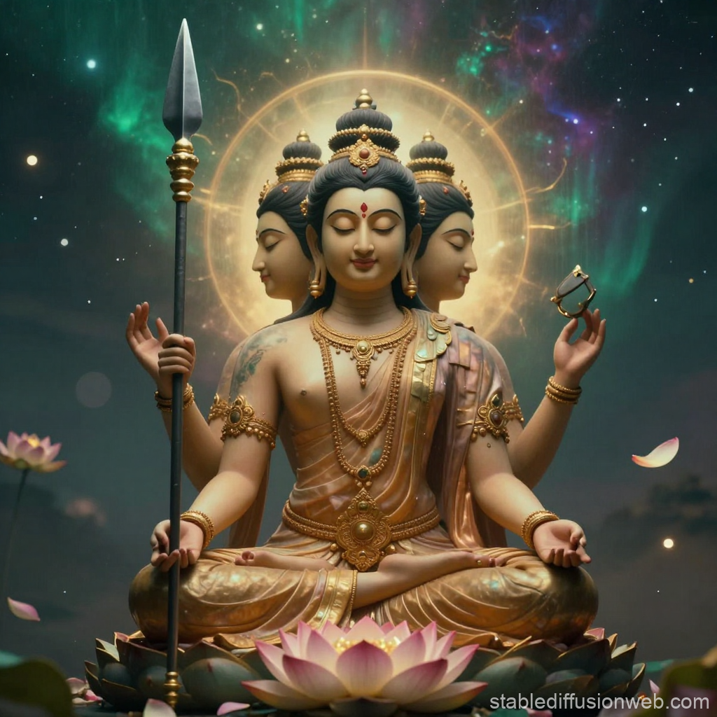 Six-Faced Buddha in Cosmic Meditation