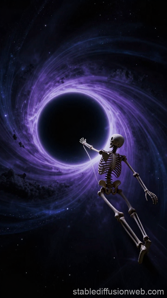 Skeleton Reaching Toward a Purple Black Hole in Space