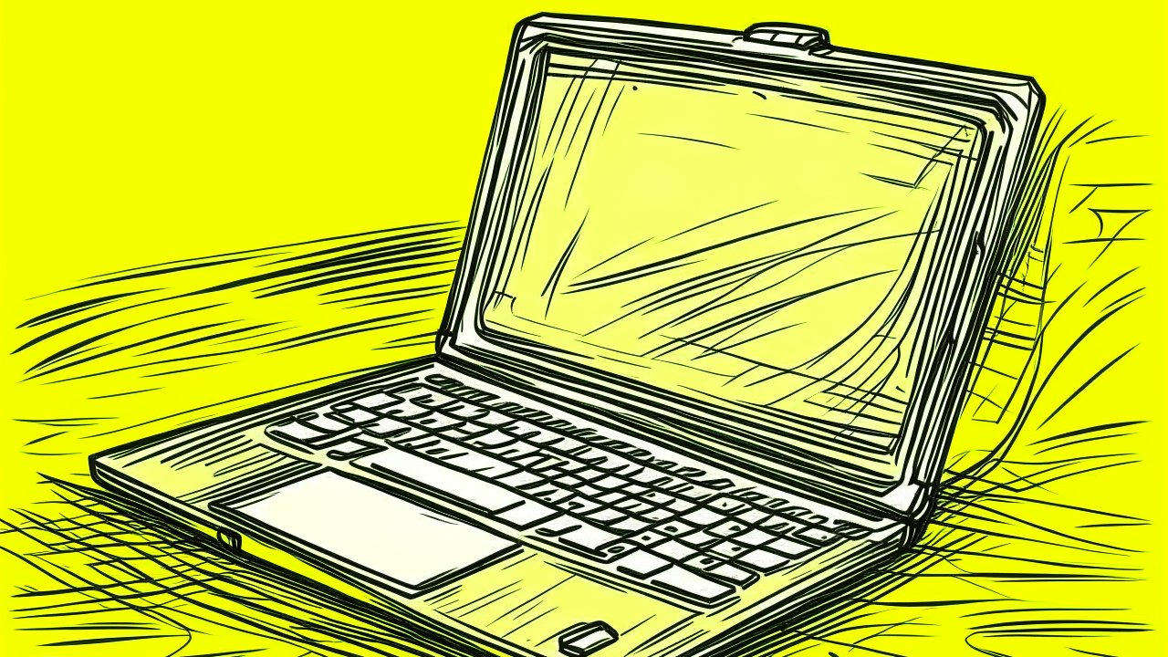 Sketch of a Laptop on Bright Yellow Background