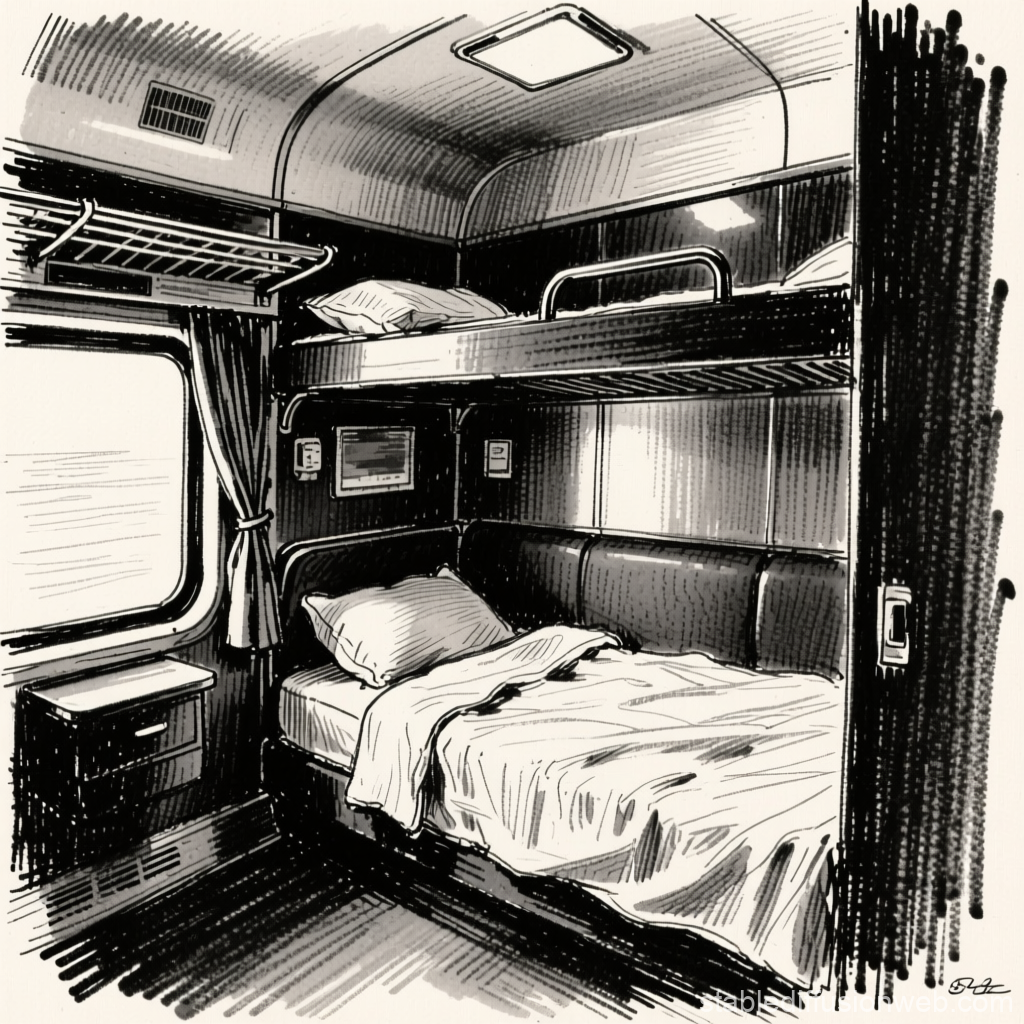 Sketch of a Private Train Compartment with Bunk Beds