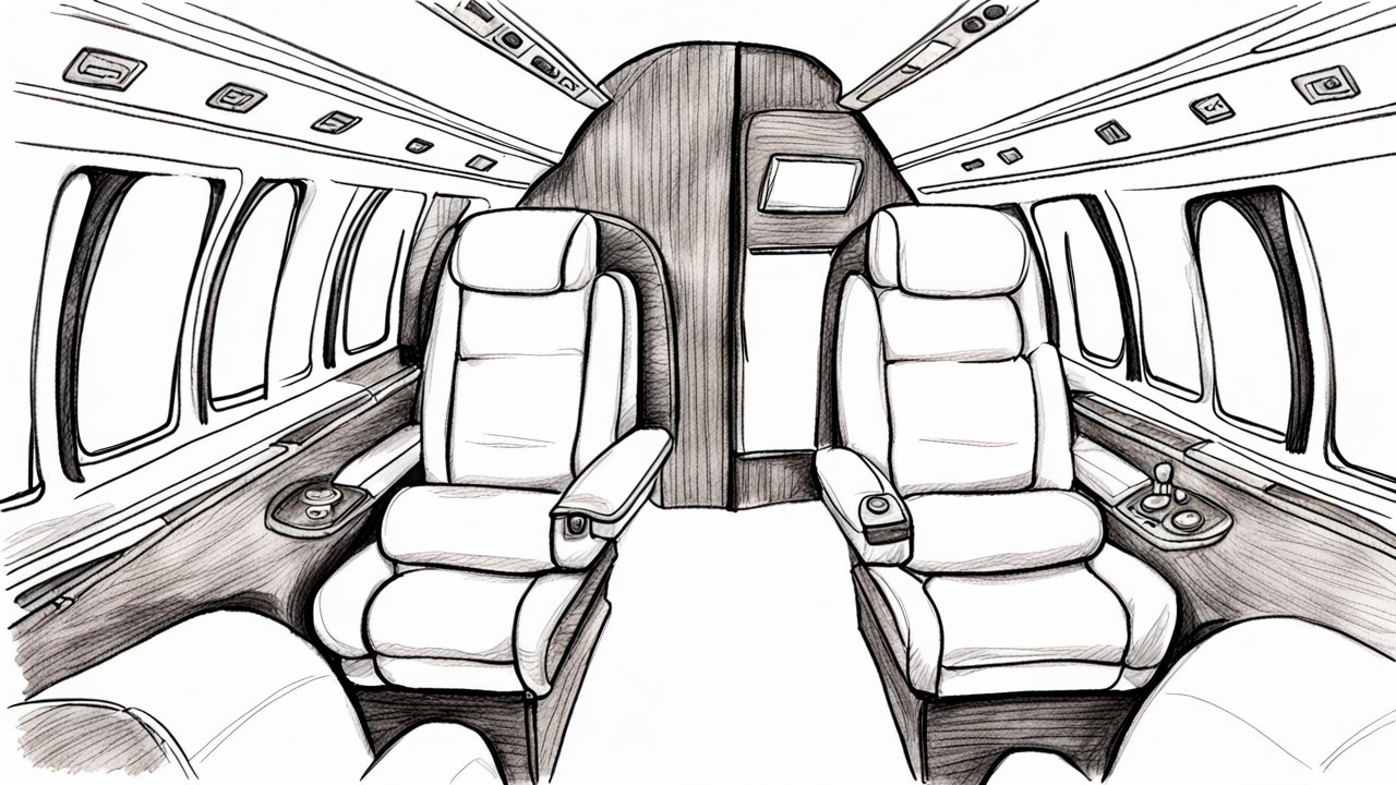 Sketch of Private Jet Interior with Luxurious Seating