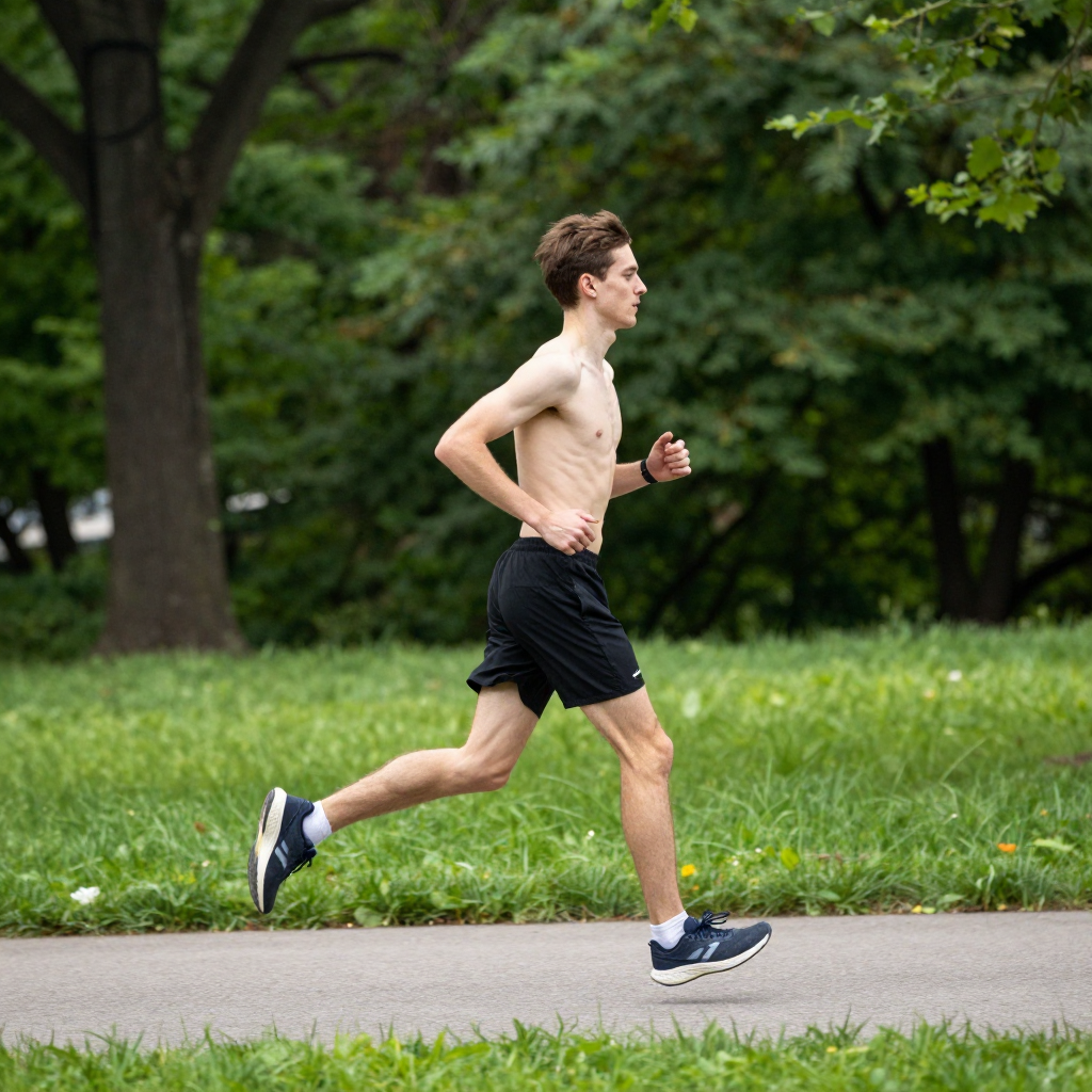 Skinny Man Jogging Outdoors in Park
