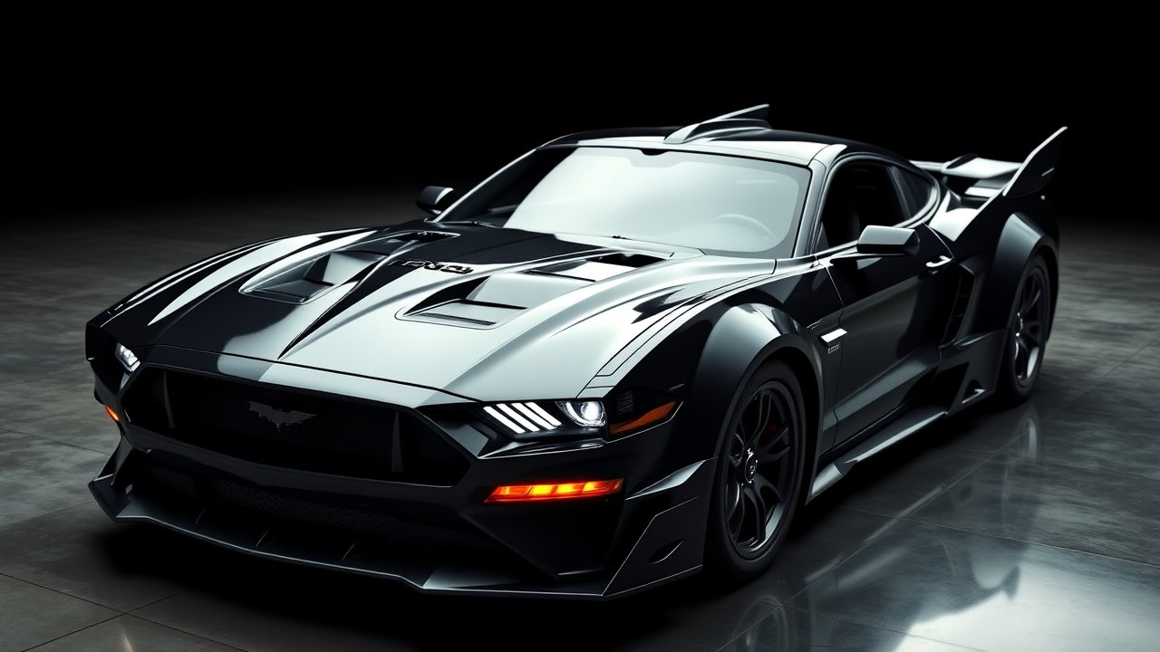 Sleek Black Batmobile with Futuristic Design