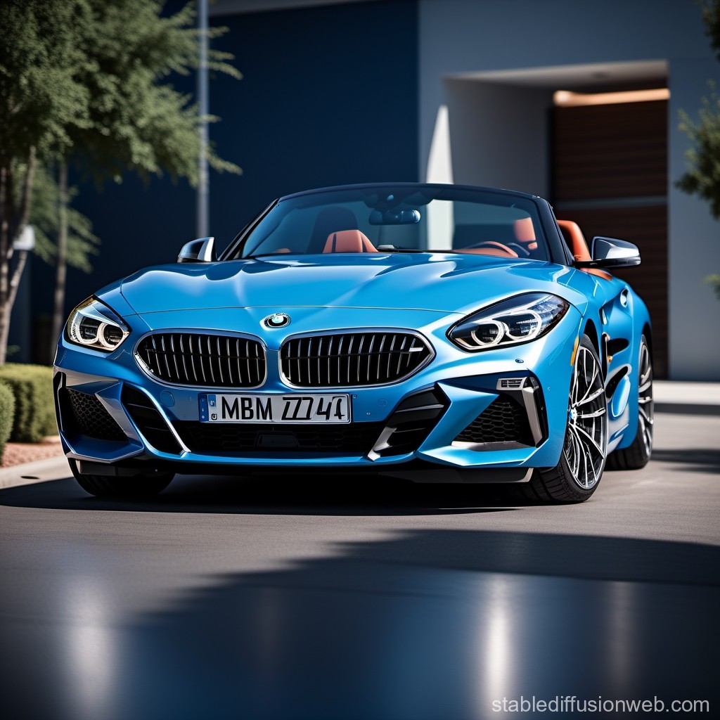 Sleek Blue BMW Convertible in Modern Urban Setting
