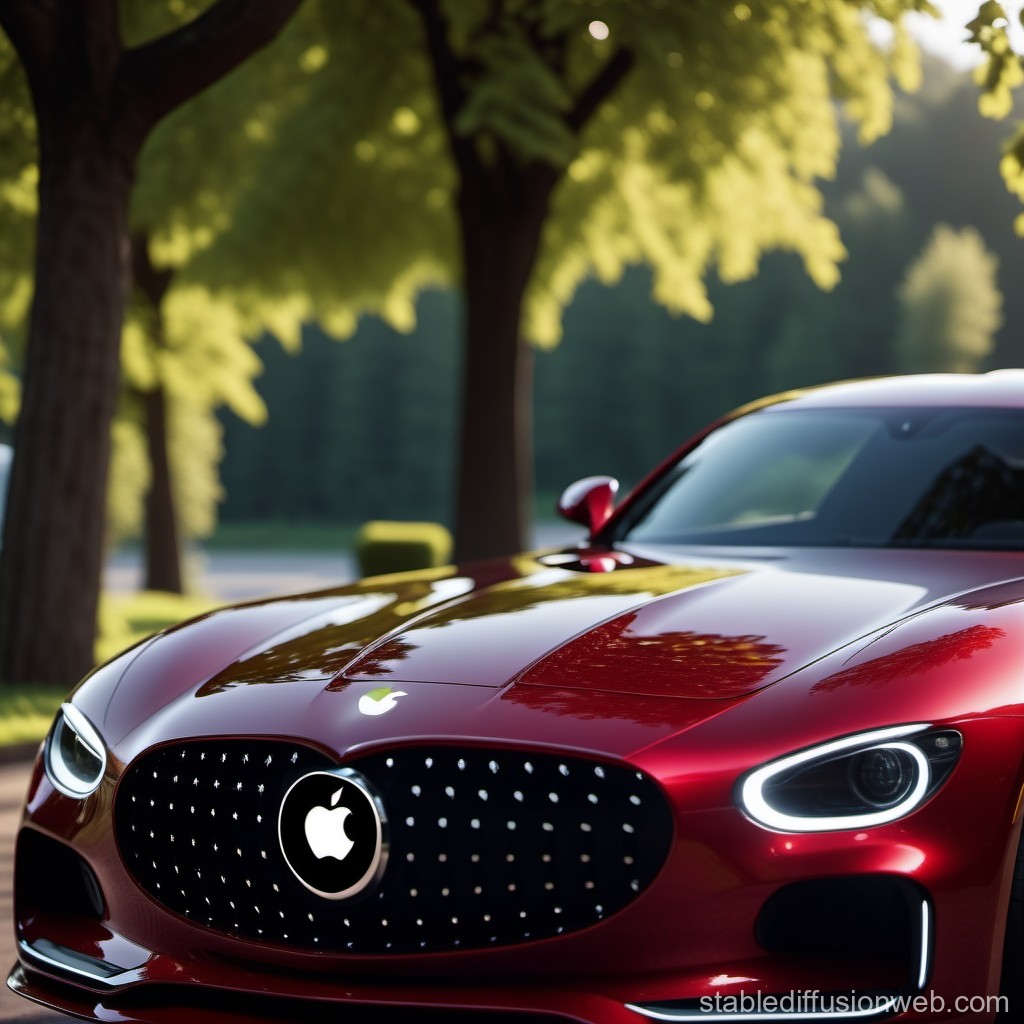 Sleek Red Sports Car with Apple Logo Grille