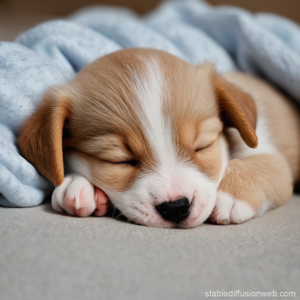 Sleeping Puppy Cuddled in Blanket