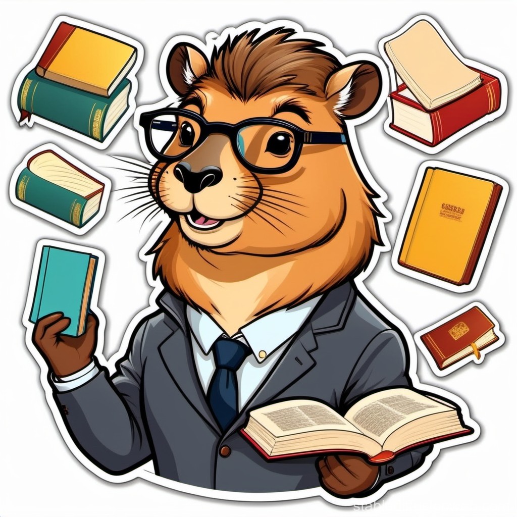 Smart Capybara in Suit Holding Books Illustration