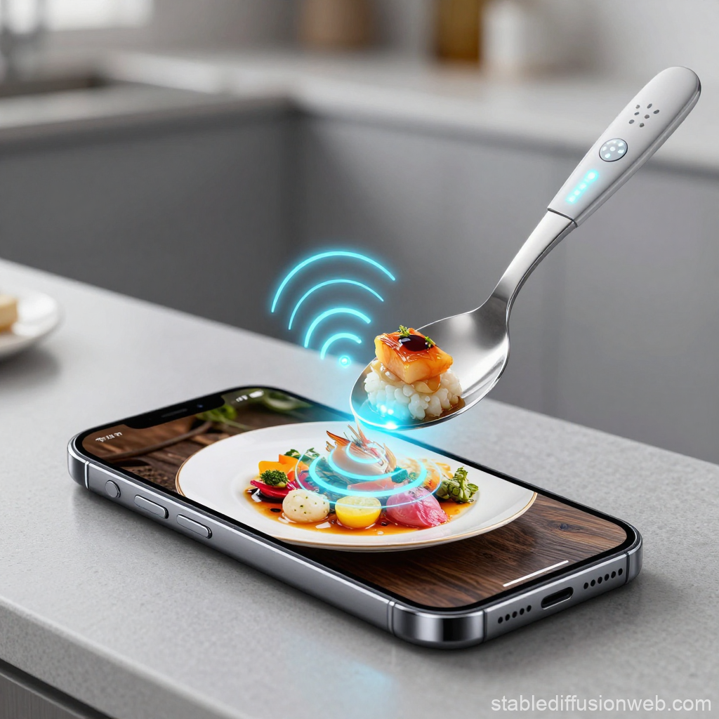 Smart Spoon with Digital Taste Sensor Over Smartphone Display