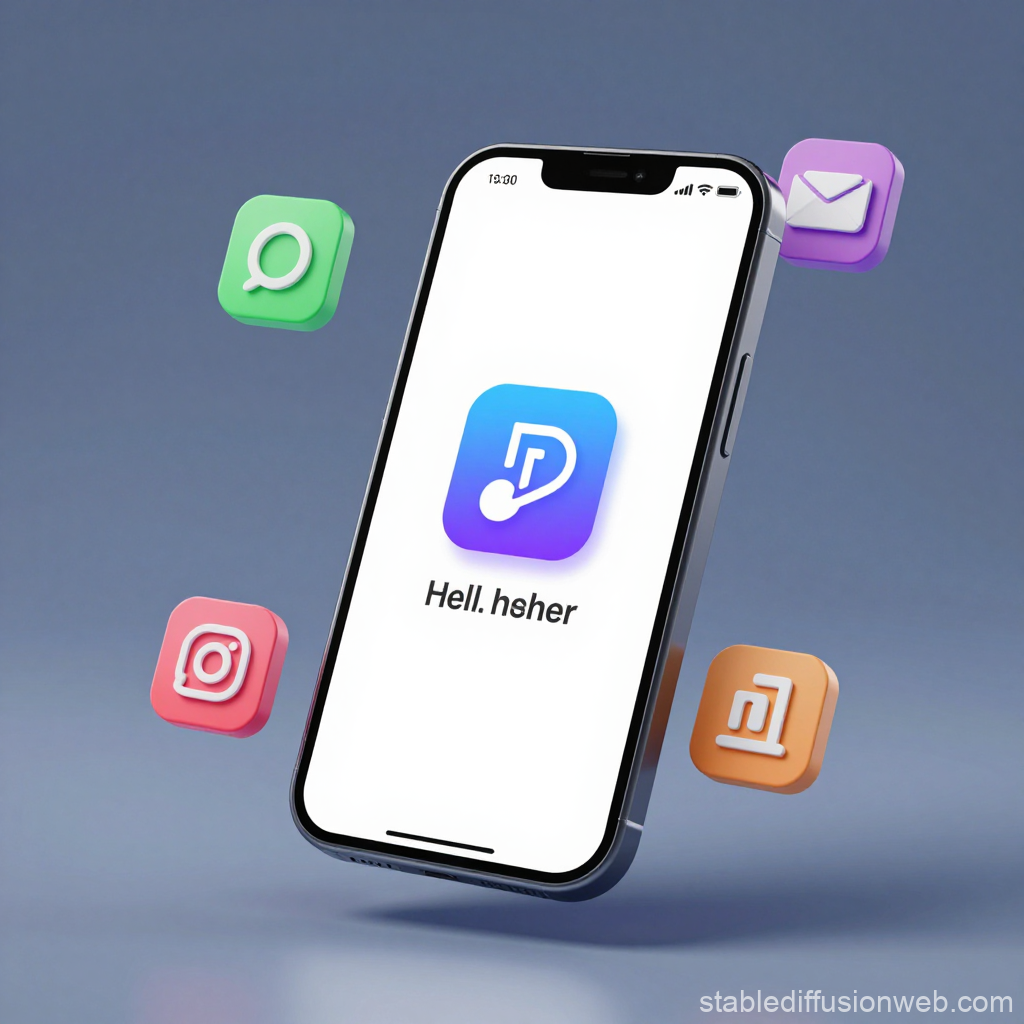 Smartphone with Floating App Icons in 3D Render