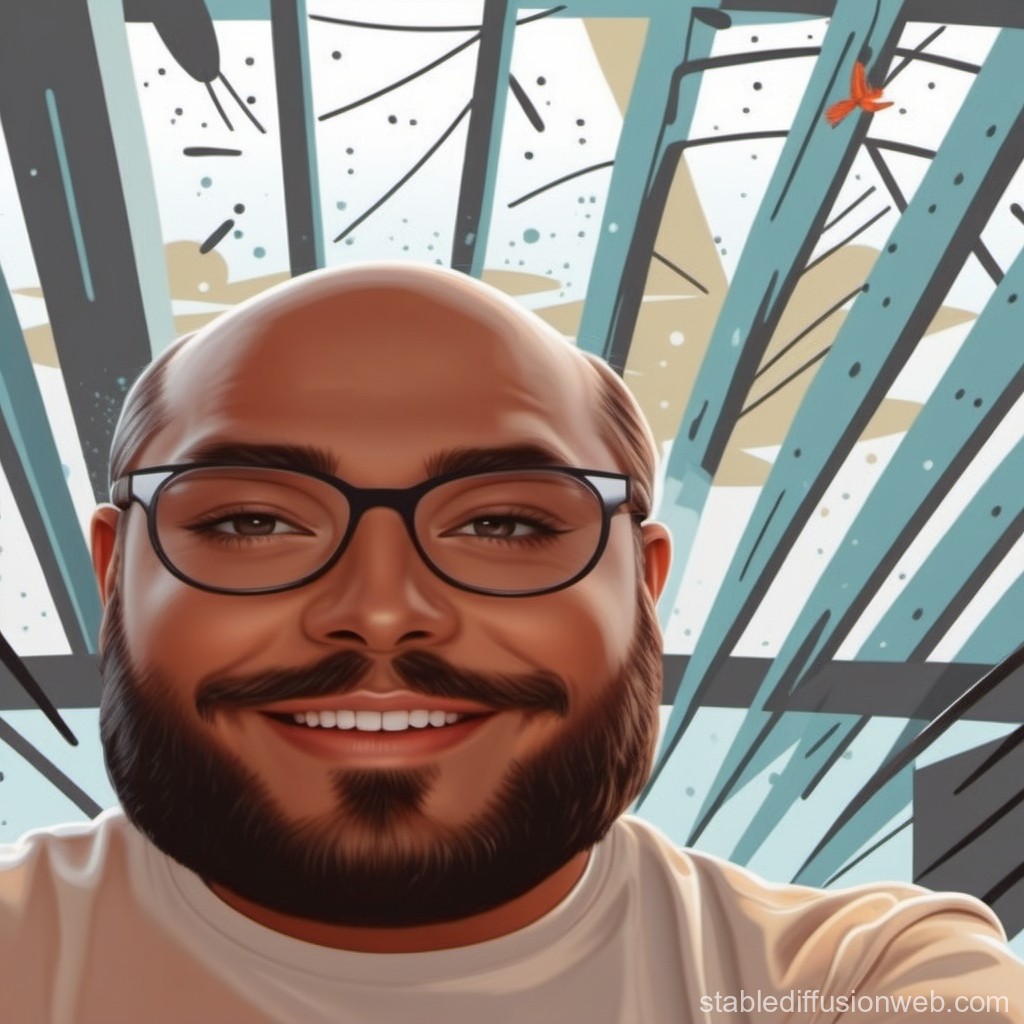 Smiling Bearded Man with Glasses in Stylized Background