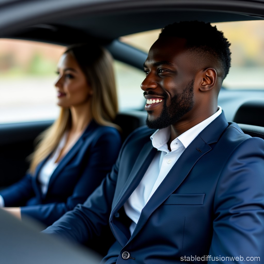 Smiling Business Professionals Driving in Car