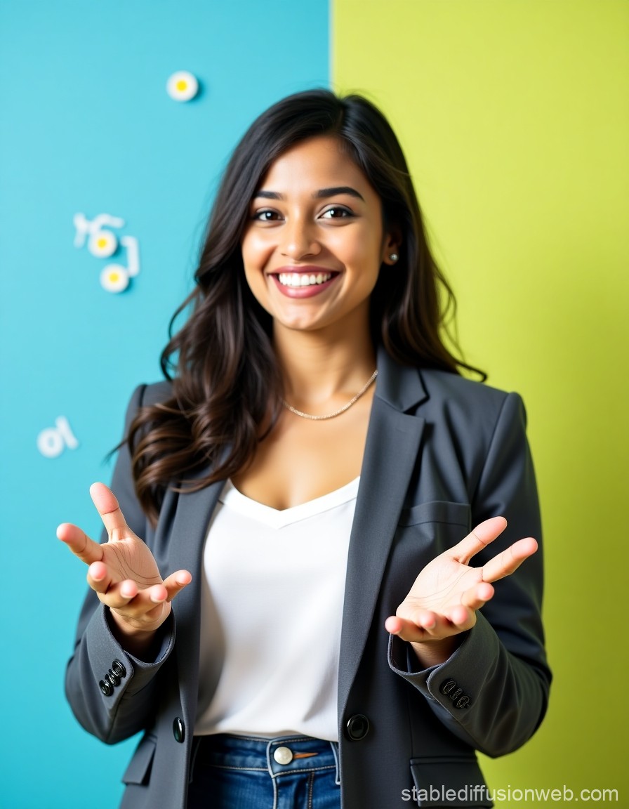 Smiling Businesswoman Gesturing with Open Hands