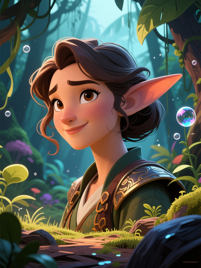 Smiling Elf in Enchanted Forest