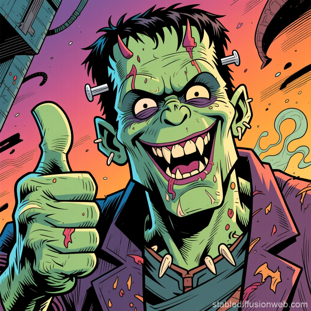 Smiling Frankenstein Giving Thumbs Up in Comic Style