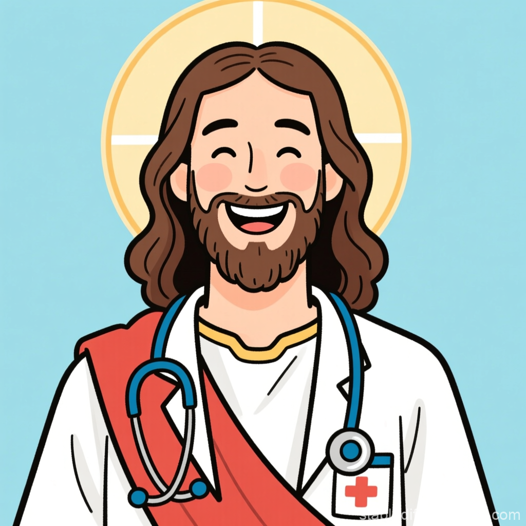 Smiling Jesus as a Friendly Doctor Illustration