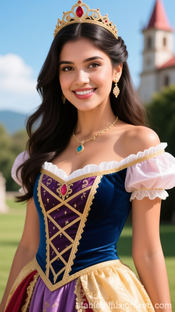 Smiling Latin Princess in Elegant Royal Dress