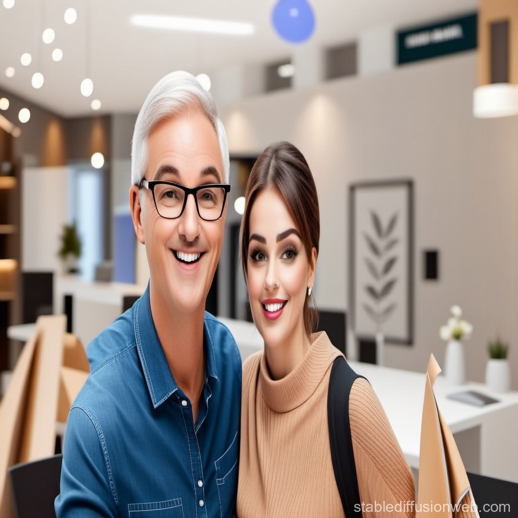 Smiling Mature Man and Young Woman in Modern Office