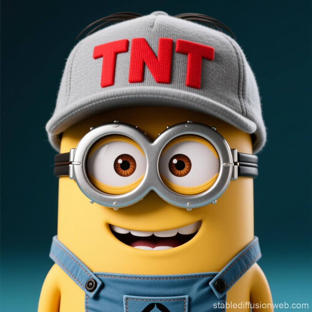 Smiling Minion Wearing TNT Cap and Goggles