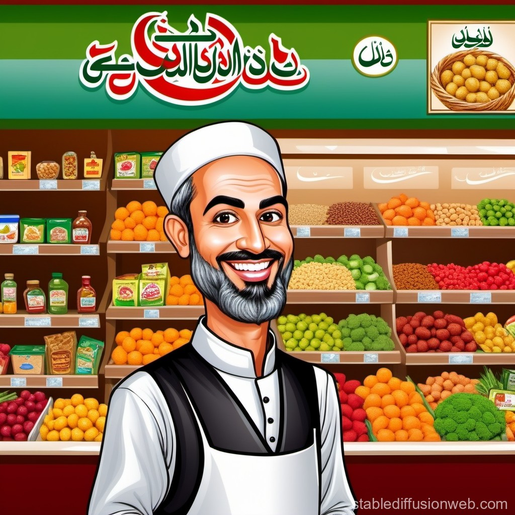 Smiling Shopkeeper in Traditional Attire at Fruit Market
