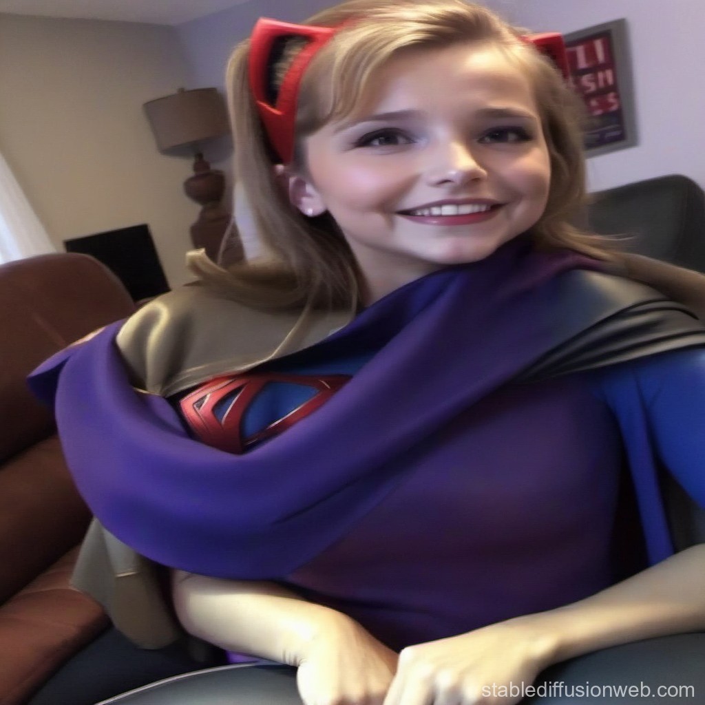 Smiling Woman in Superhero Costume with Red Headband