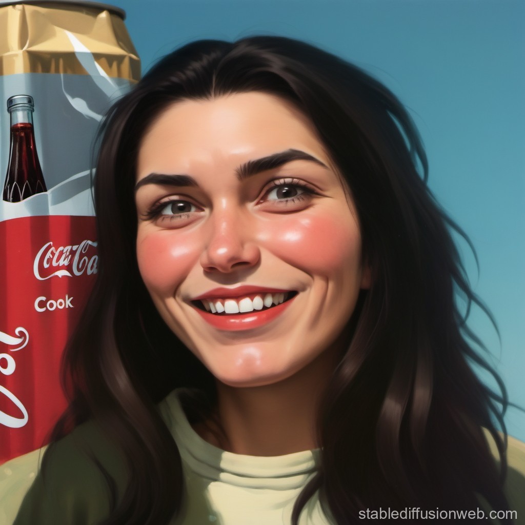 Smiling Woman with Coca-Cola Can in Realistic Style