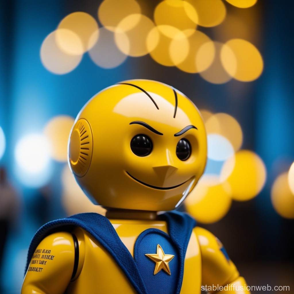 Smiling Yellow Robot Toy with Star Emblem