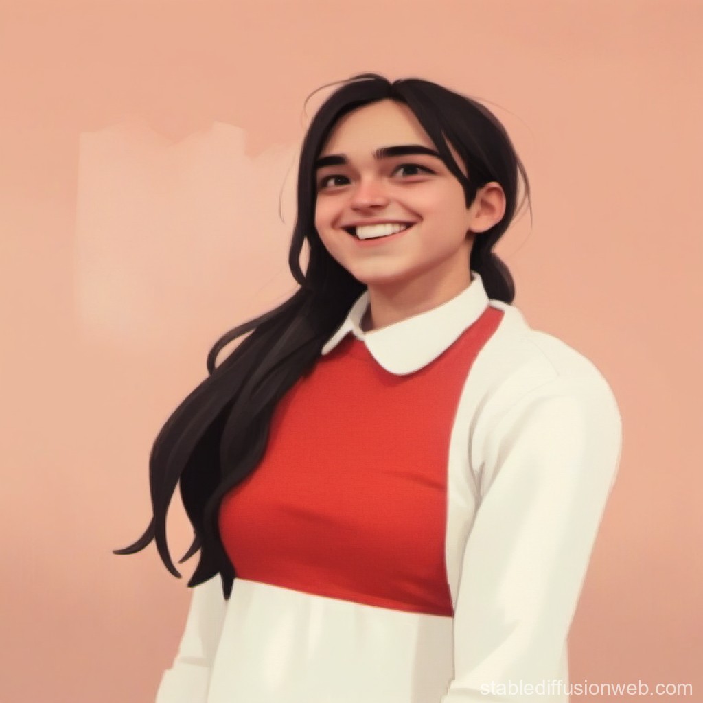 Smiling Young Woman in Red and White Outfit