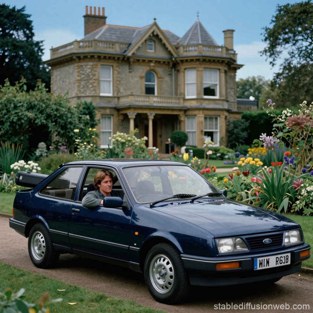 Smug Driver in Classic Blue Ford Escort RS Turbo