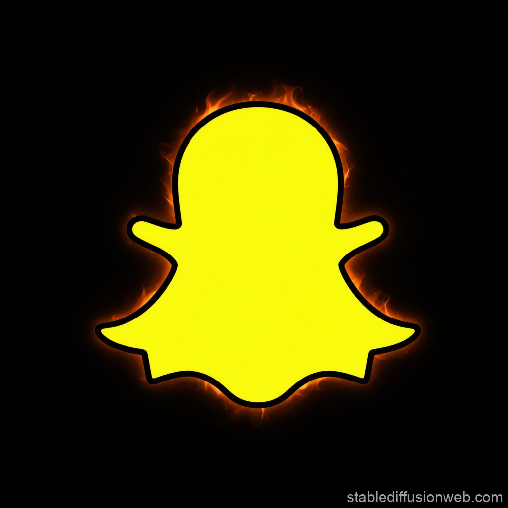 Snapchat Logo with Fiery Flames on Black Background