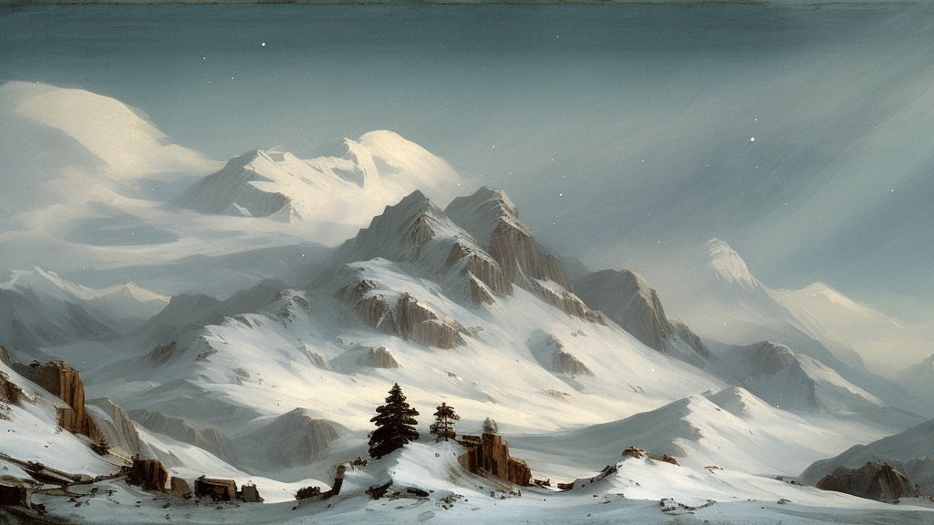 Snow-Covered Mountain Range Under Soft Light