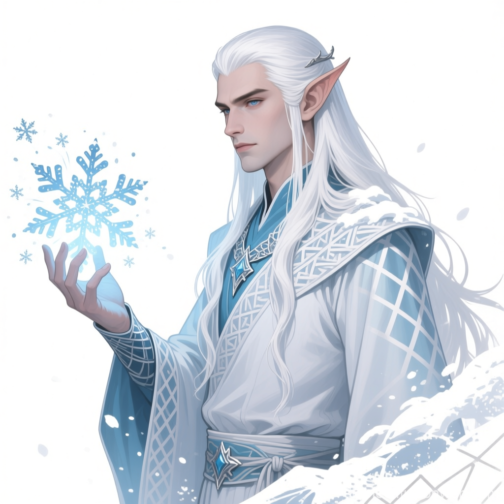 Snow Elf Mage Summoning a Snowflake
