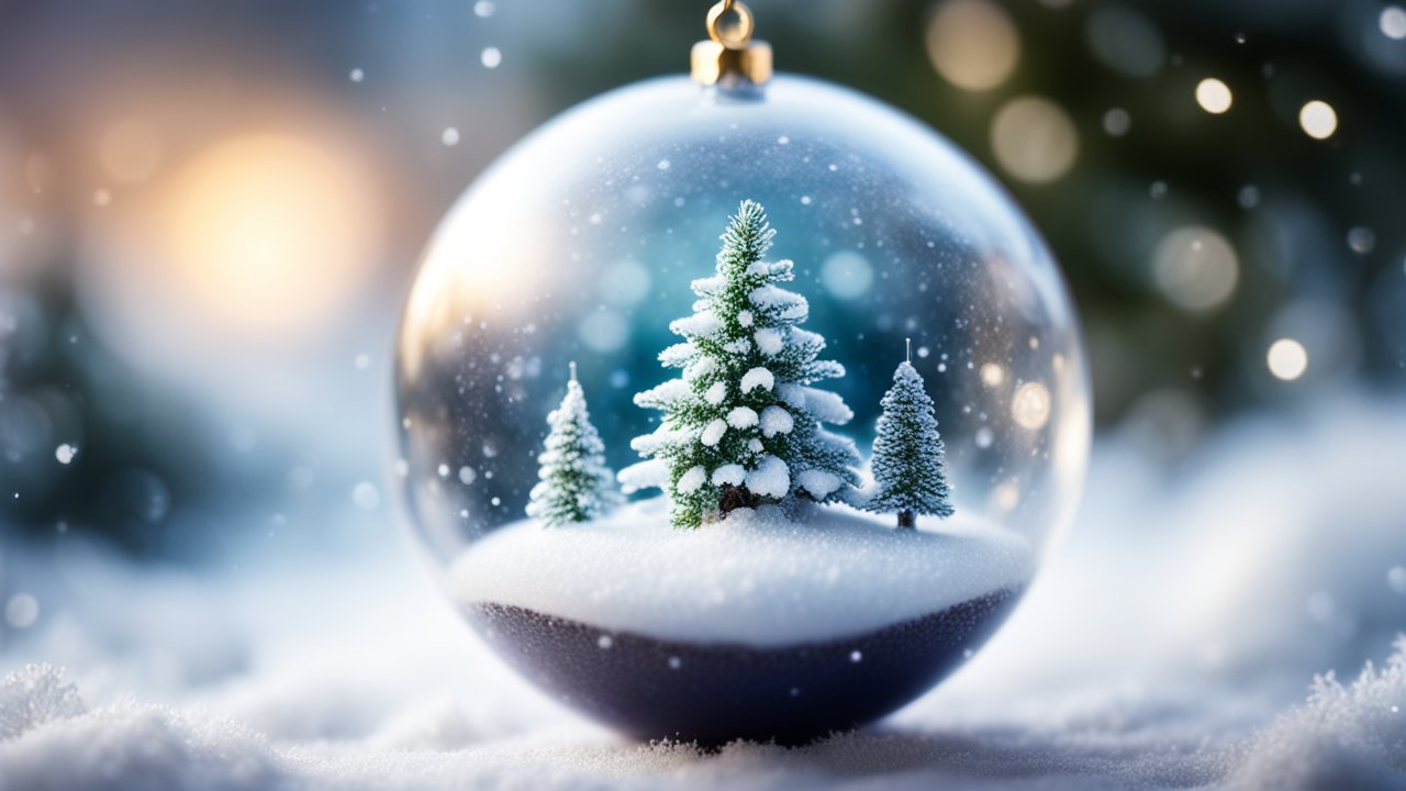 Snowy Christmas Trees Inside a Glass Ornament
