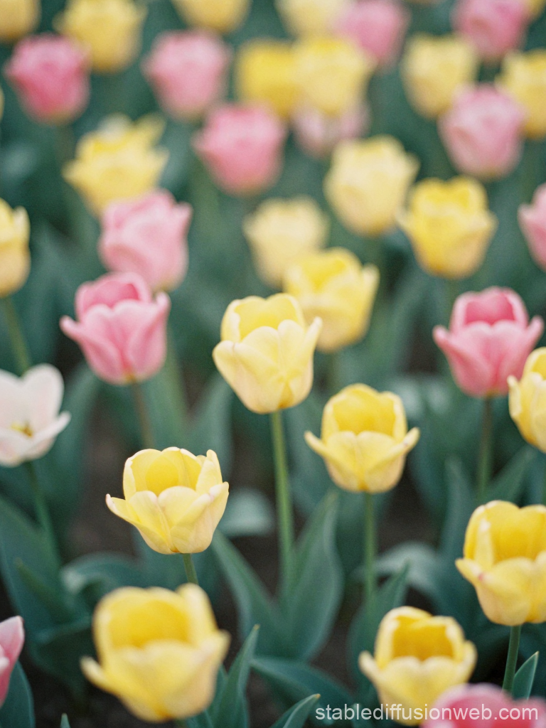 Soft Focus Yellow and Pink Tulip Field