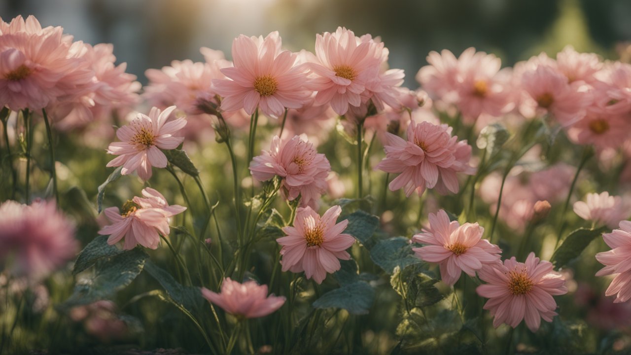 Soft Pink Flowers in Warm Sunlight