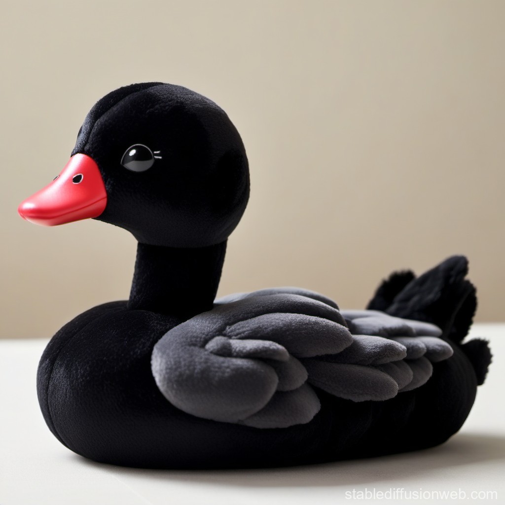 Soft Plush Black Swan Toy with Red Beak