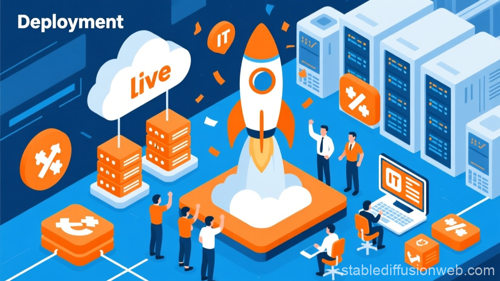 Software Deployment Rocket Launch Illustration