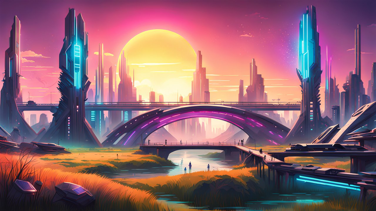 Solarpunk Futuristic Cityscape at Sunset