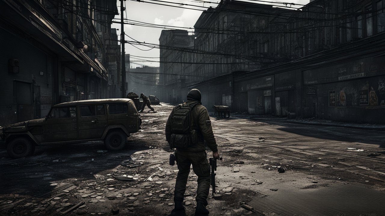 Soldier in a Desolate Urban Warzone