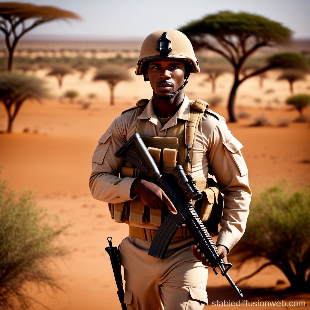 Soldier in Desert Landscape with Tactical Gear
