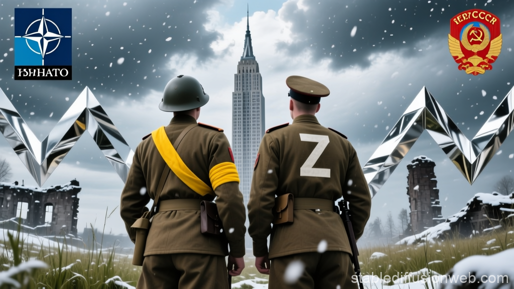 Soldiers in Snowy Battlefield with Contrasting Emblems