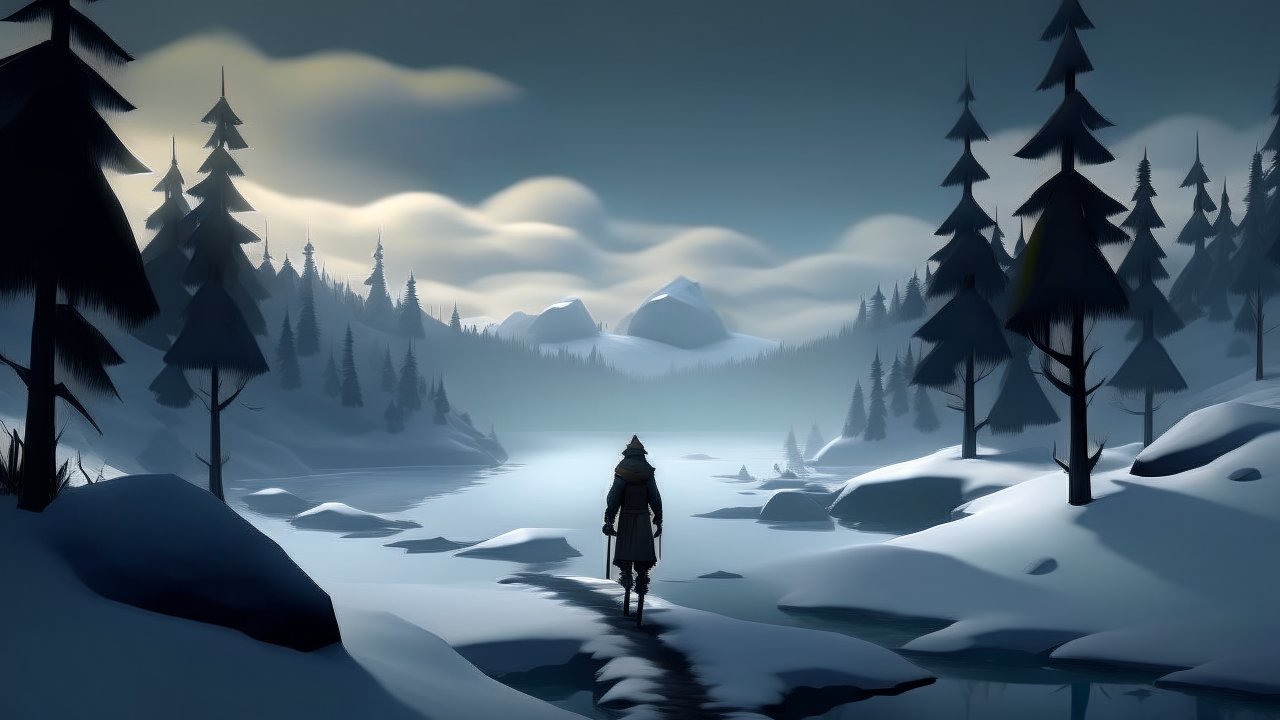 Solitary Figure in a Snowy Mountain Landscape